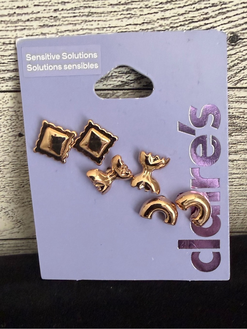 Gold Tone Stud Earring Set - 3 Pairs